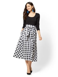 Cerelina Proesl New York & Company 7th Avenue - Paperbag-Waist Flare Skirt - Gingham 06171171_094_av4.jpg