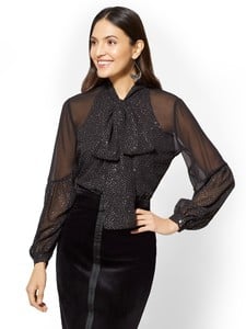 Cerelina Proesl New York & Company Glitter-Finish Bow Blouse 00381183_006.jpg