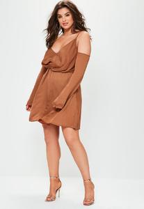 plus-size-brown-satin-cold-shoulder-wrap-dress 1.jpg