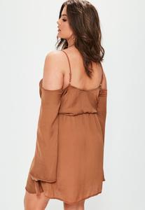 plus-size-brown-satin-cold-shoulder-wrap-dress 3.jpg