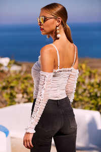 Lace-Up Ruched Cold Shoulder Dot Top 02.jpg