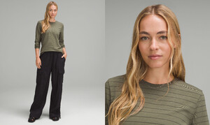 Love Long-Sleeve Shirt (Short Serve Stripe Medium Olive Black) LW3EYOS_048271_1.jpg