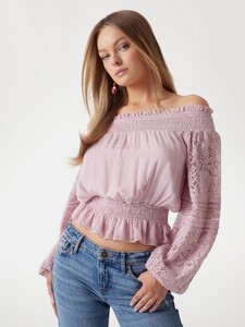 Lauren Alex -  Guess_Silk-blend off-shoulder top Women-5 - W5GH0SWE550-F45A.jpg