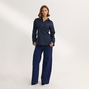 Carmella Rose - Lounge [2025] Asymmetric Shirt (Navy Pinstripe) 1.NavyShirt.jpg