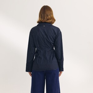 Carmella Rose - Lounge [2025] Asymmetric Shirt (Navy Pinstripe) 5.NavyShirt.jpg