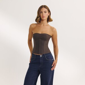 Carmella Rose - Lounge [2025] Bandeau Corset Top (Dark Brown) 1.BrownCorsettop.jpg