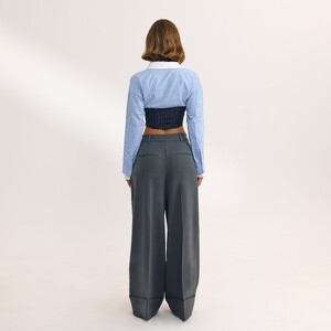 Carmella Rose - Lounge [2025] Long-Sleeved Corset Shirt (Blue) 5StripeBlueShirt.jpg