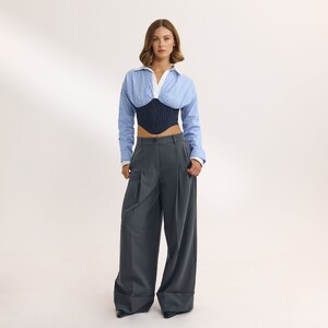 Carmella Rose - Lounge [2025] Long-Sleeved Corset Shirt (Blue) 6StripeBlueShirt.jpg