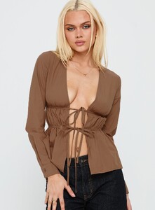AylaF - PrPolly - Every Page Long Sleeve Tie Detail Top Brown-7 - 1-Model-Ayla-Us2.jpg
