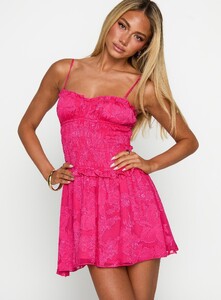 EAyalon - PrPolly - Karmic Shirred Mini Dress Magenta-6 - 1-Model-Ella-Us2.jpg