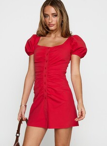 SaskiaJ - PrPolly - Back To Paris Ruched Mini Dress Red-6 - 1-Model-Saskia-Us2.jpg