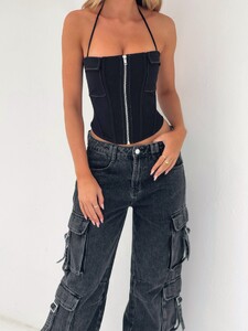EVenz - Outcast - SERENE TOP BLACK Tops_SERENETOPBLACK_LONGNIGHTSDARKWASHDENIMCARGOPANTS2.jpg