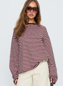 ParisG - PrPolly - Settle Down Long Sleeve Top Pink _ Brown Str-8 - 1-Model-Paris-Us2.jpg