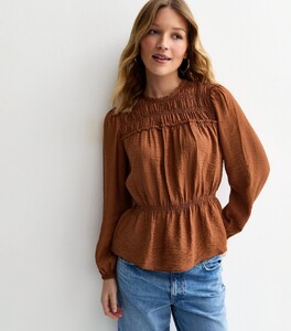dark-brown-shirred-crew-neck-blouse (1).jpg