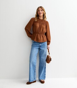 dark-brown-shirred-crew-neck-blouse (2).jpg
