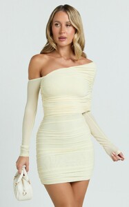 EVenz - Showpo - Imelda_Mini_Dress_-_Tipped_Off_Shoulder_Long_Sleeve_Ruched_Fitted_Skirt_Dress_in_Lemon_3.jpg